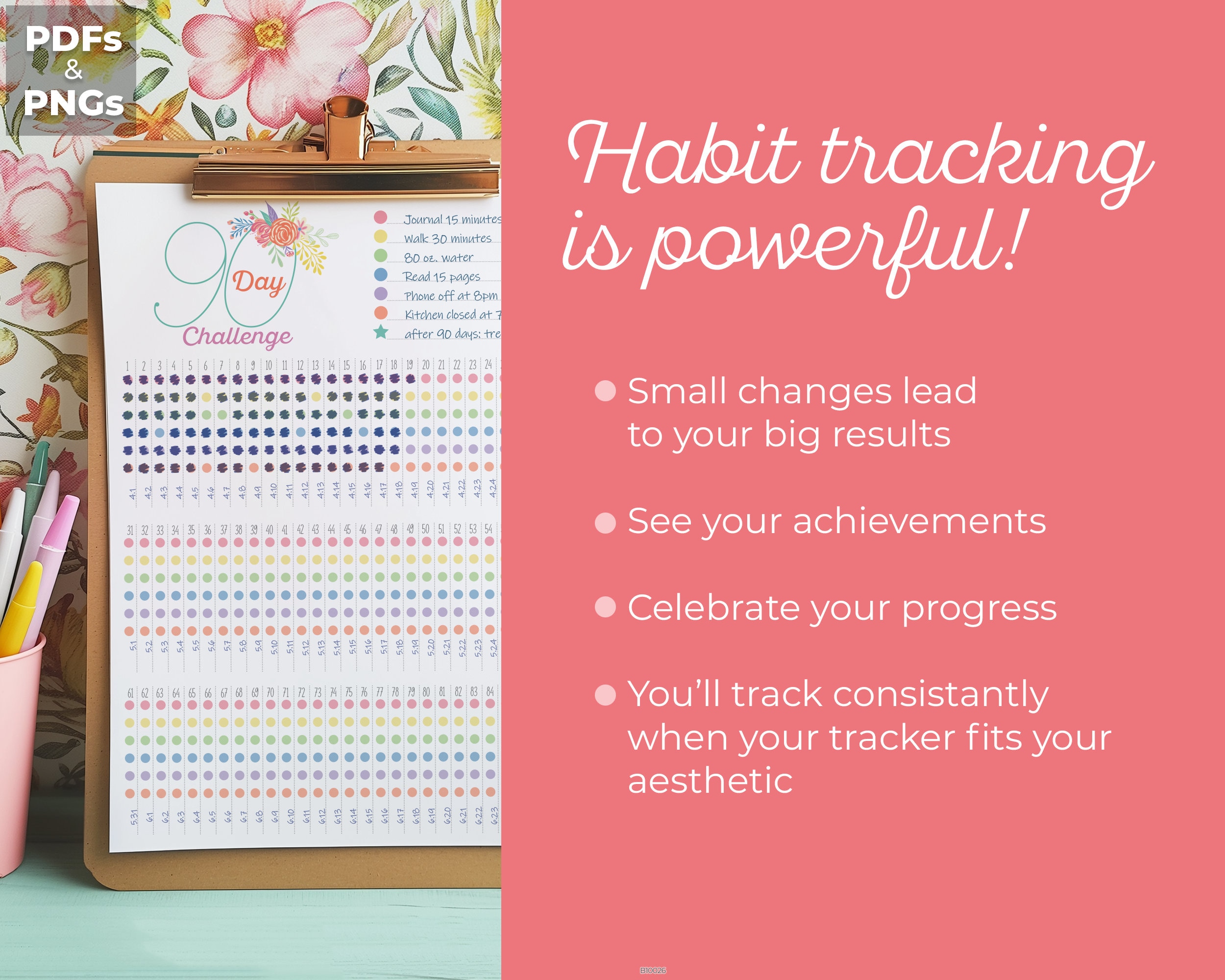 90 Day Challenge Tracker Printable Digital Download Insert Colorful ...