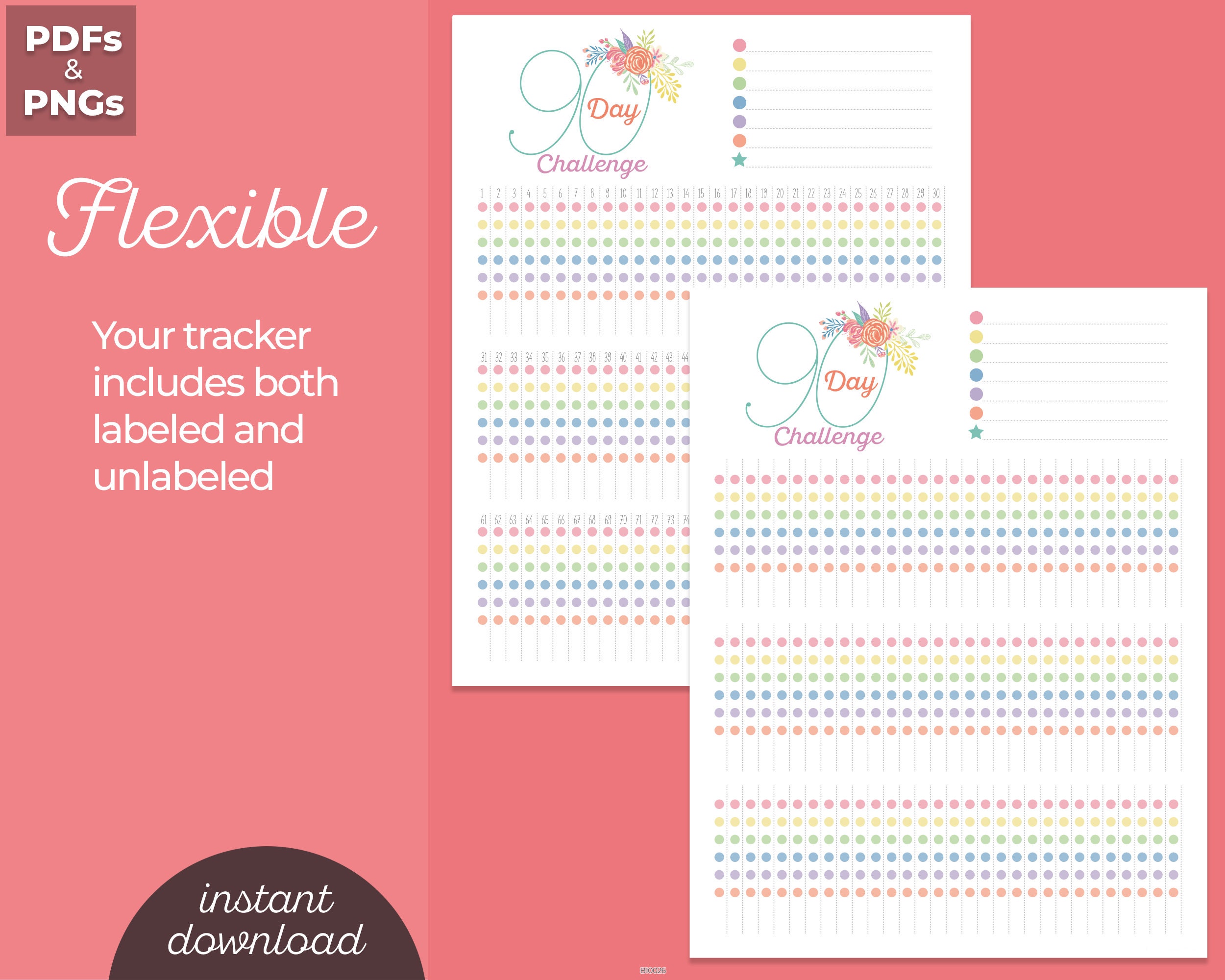 90 Day Challenge Tracker | Printable Digital Download Insert Colorful ...