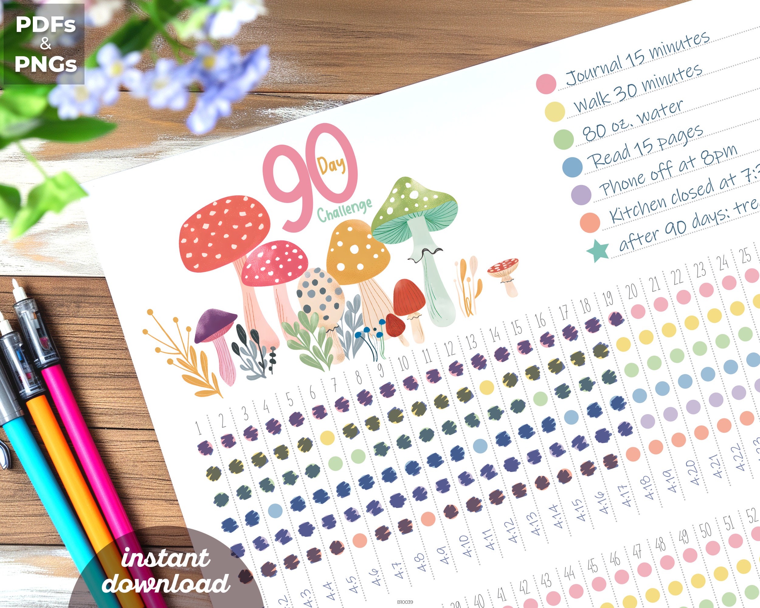 90 Day Challenge Tracker | Printable Digital Planner Insert Fairycore ...