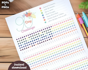 90 Day Challenge Tracker | Printable Digital Download Insert Colorful Workout Plan SVG Fitness Planner Goal Tracker Checklist Workout Water