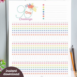 90 Day Challenge Tracker | Printable Digital Download Insert Colorful ...
