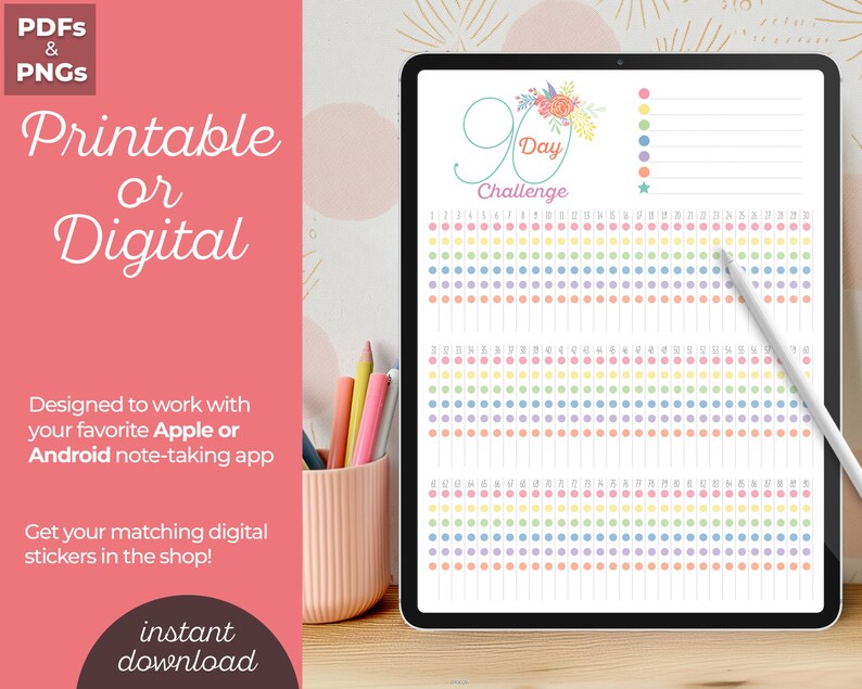 90 Day Challenge Tracker | Printable Digital Download Insert Colorful ...