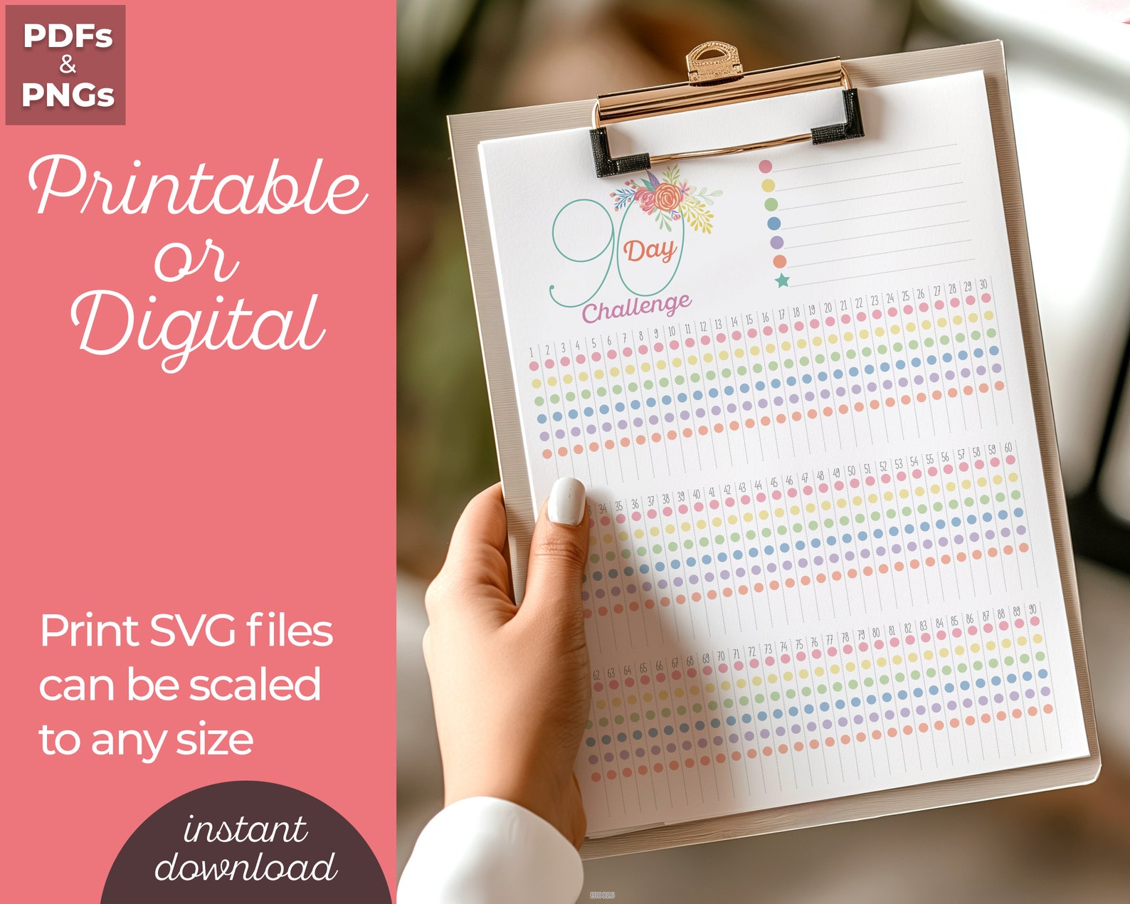 90 Day Challenge Tracker | Printable Digital Download Insert Colorful ...