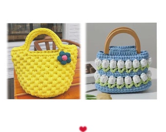 Bag Crochet patterns Bundle 2 in 1--Tulip bag crochet pattern--Tote bag crochet pattern--Handmade flower bag pattern--Knitted bag for her