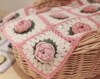 Rose Granny Square Crochet Pattern--Amigurumi crochet pattern for bag--crochet pattern for beginner--3D Flower Crochet pattern