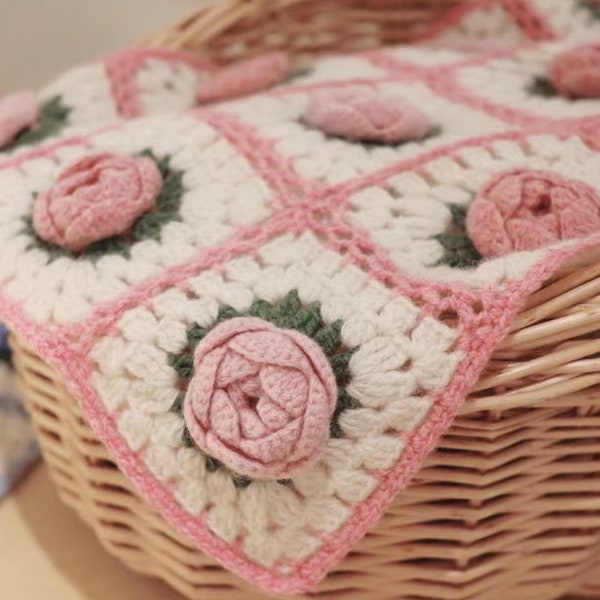 Rose Granny Square Crochet Pattern--Amigurumi crochet pattern for bag--crochet pattern for beginner--3D Flower Crochet pattern