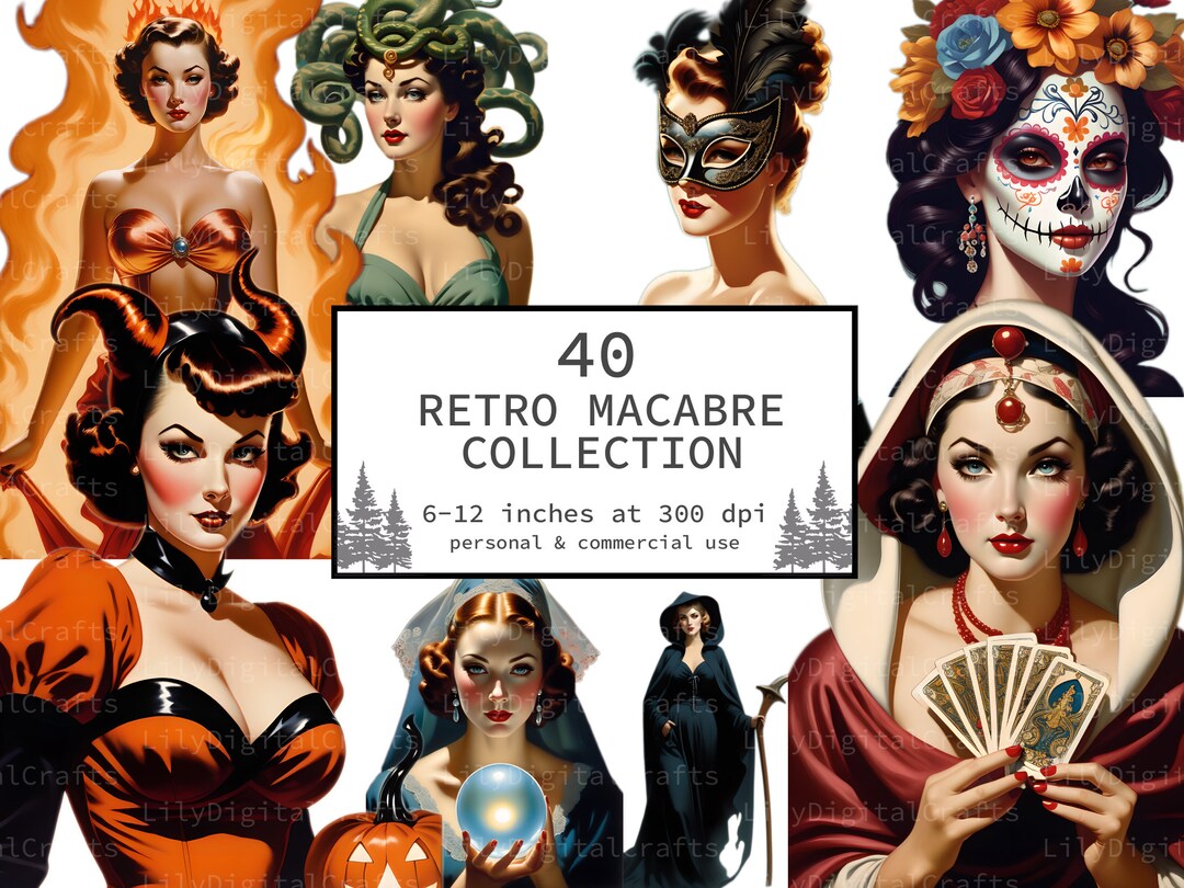 Retro Macabre Clipart Bundle 40 Pack Transparent & Full - Etsy - Retro Macabre Decor