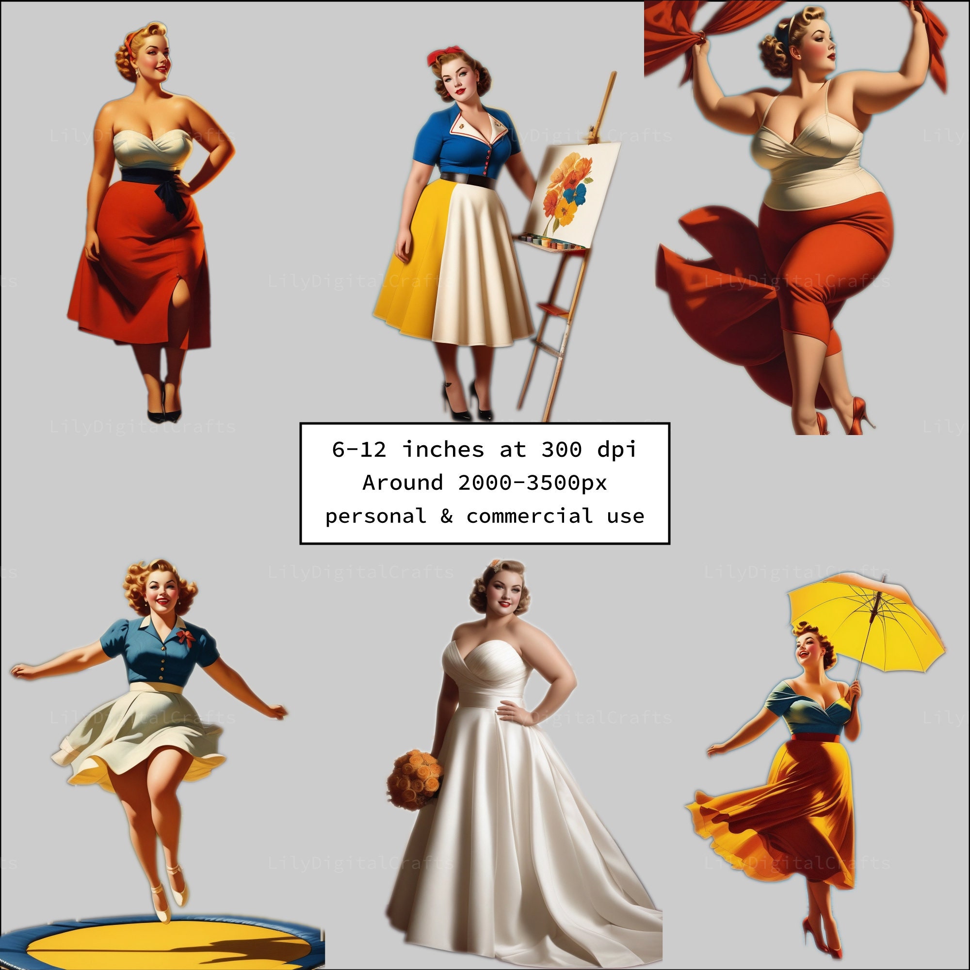 Curvy Pinup Girls Vintage Clipart Bundle Body Positivity 28 Clip Art ...