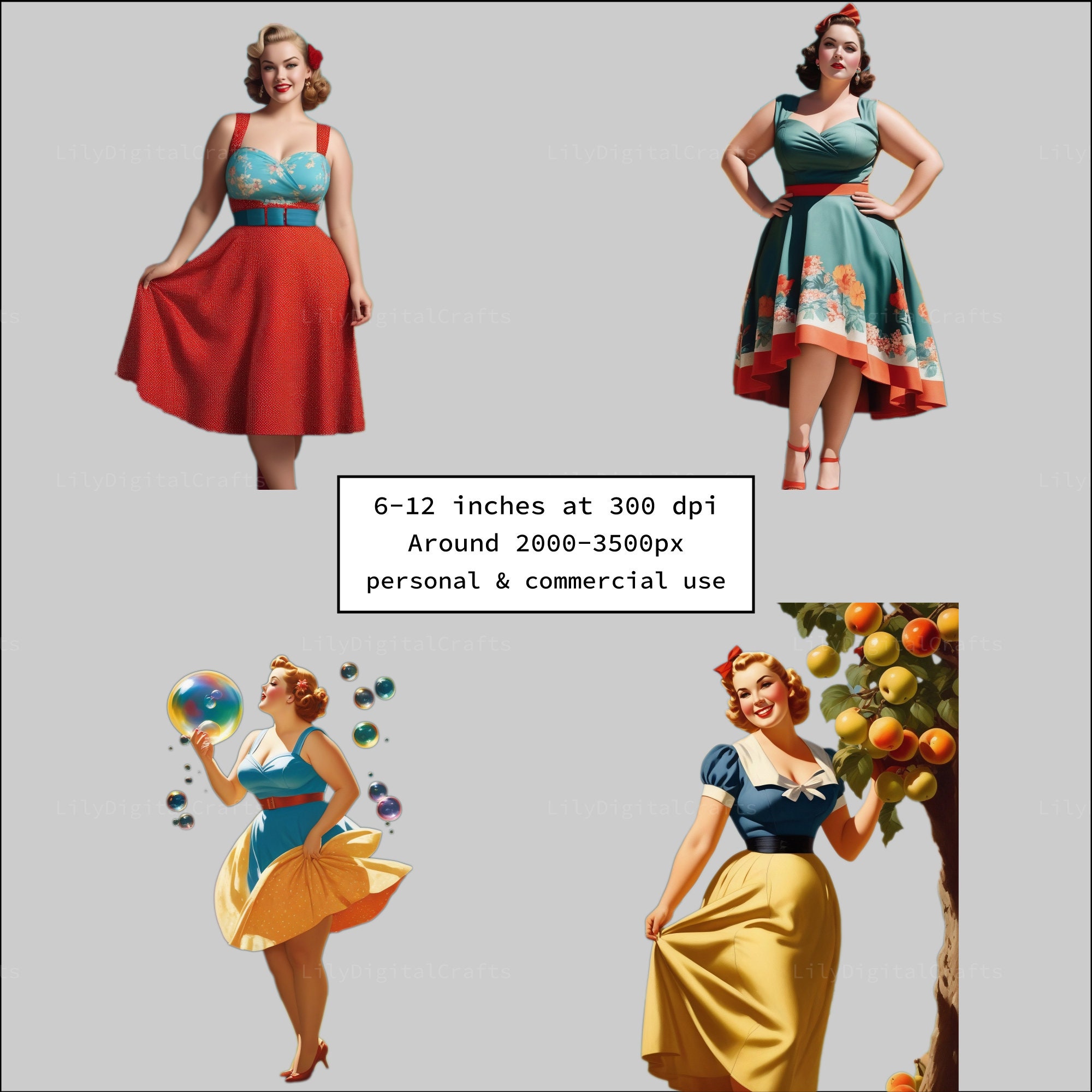 Curvy Pinup Girls Vintage Clipart Bundle Body Positivity 28 Clip Art ...