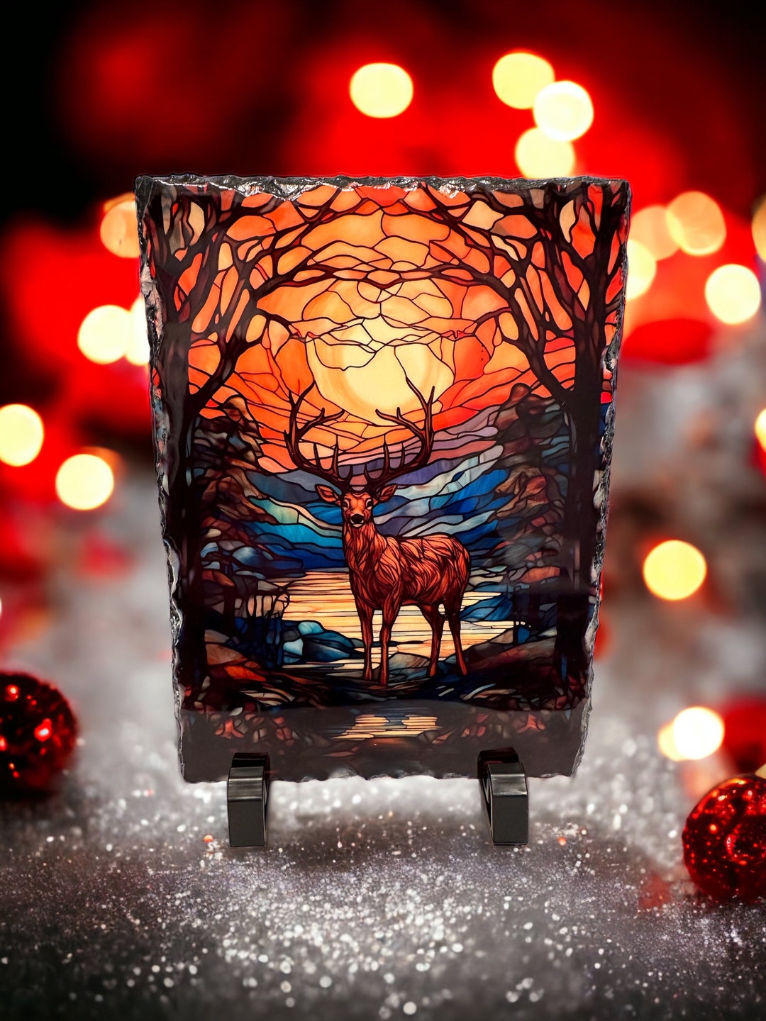 Beautiful Stained Glass Deer on Slate Sign Etsy