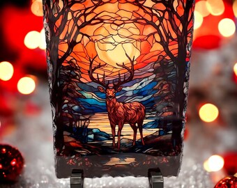 Beautiful stained glass deer on slate sign