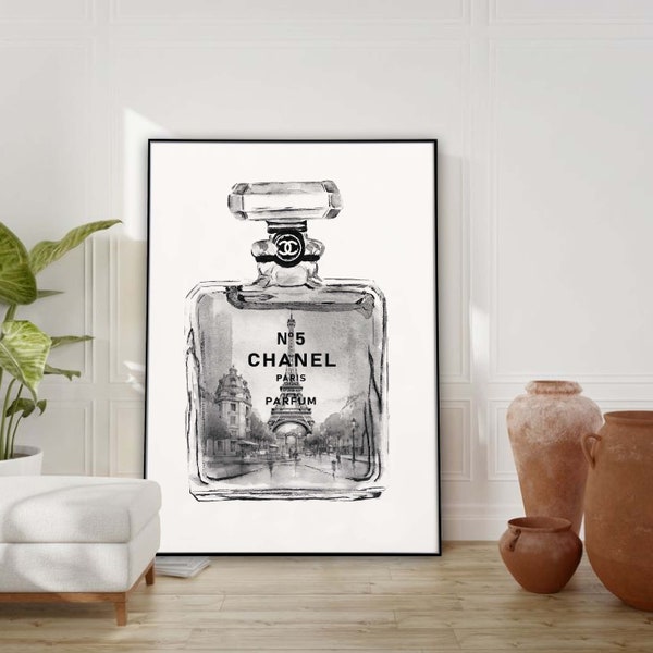 Chanel Coco Paris City Perfume Bottle Wall Art | Bedroom Print | Girls Decor