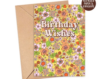 Ditsy Floral 70s 80s Retro Card | Gift For Her | Flowers Print
