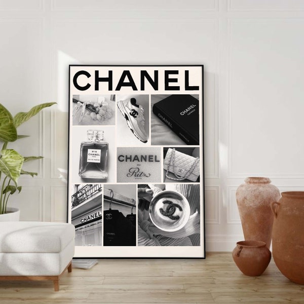 Chanel Fashion Collage Slogan Wall Art | Cool Trendy | Bedroom Lounge Print | Girly Decor