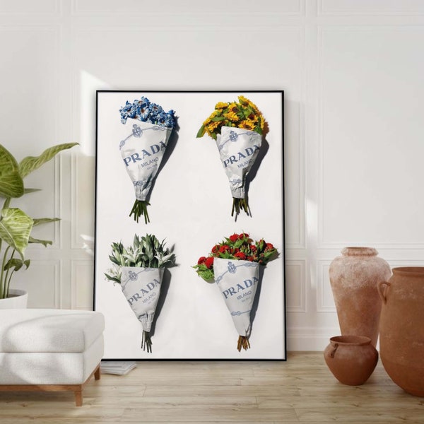 Prada Fashion Flowers Wall Art | Cool Trendy | Bedroom Lounge Print | Girly Decor