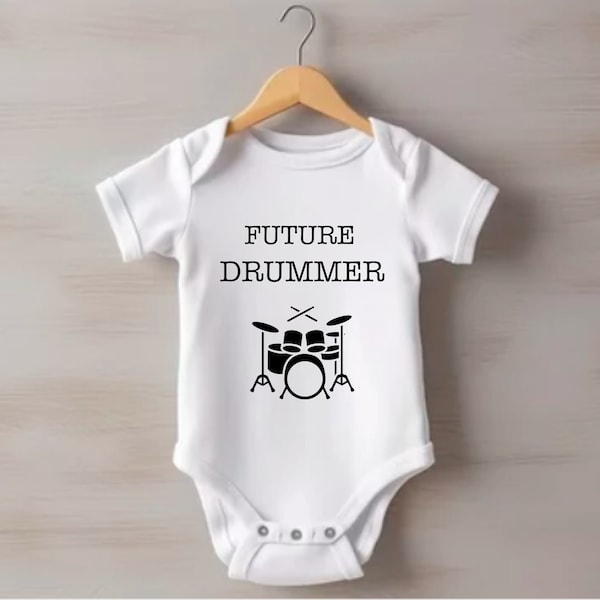 Future Drummer Baby Bodysuit, Music, 100% cotton, Custom design, Instrument Onesie®, Pregnancy Announcement, Birth Reveal, Baby Shower