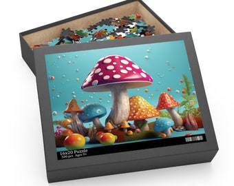 Colorful Mushroom Jigsaw Puzzle, Mushrooms Puzzle, Jigsaw Mushrooms Puzzle, Colorful Mushrooms Puzzle, Fun Puzzles (120, 252, 500-Piece)