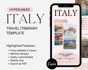Mobielvriendelijk reisplan en gids voor Italië - bewerkbare sjabloon voor Canva
