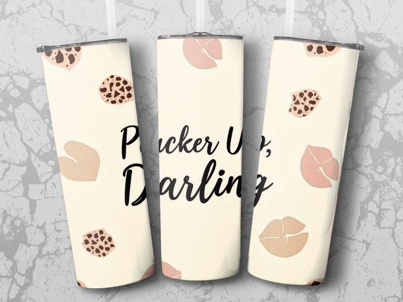Pucker Up Darling Tumbler, Cute 20oz Tumbler Wrap, Pink and Leopard Print Design, Trendy Drinkware, Gift for Her, Summer Accessory image 5
