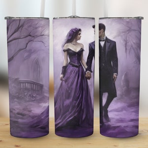 Gothic Bride and Groom Tumbler Wrap, Purple Gothic Art Skinny Tumbler, Dark Romance Digital Download, 20oz Tumbler Wrap PNG