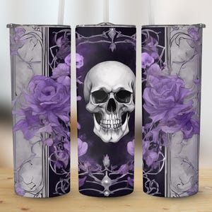 Skull and Purple Rose Tumbler Wrap, 20oz Gothic Skull Tumbler Cover, Floral Skull Wrap for Tumblers, Unique Gothic Tumbler Design