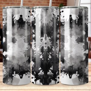 Black and White Inkblot 20oz Tumbler Wrap, Abstract Art Inkblot Design Tumbler, Rorschach Inkblot Pattern, Unique Gift Idea Tumbler