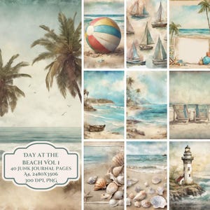 Vintage Beach Theme Junk Journal Pages, 40 Printable Junk Journal Pages, Digital Download Scrapbooking Kit, Ocean Beach Ephemera