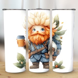 Gnome Tumbler Wrap 20oz, Cute Gnome Design, Coffee Lover Gift, Floral Gnome Artwork, Perfect for Gnome Lovers, Unique Gnome Tumbler