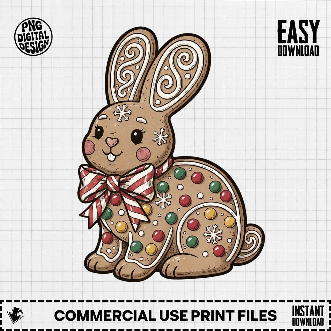 Gingerbread Bunny PNG, Christmas Bunny Clipart, Holiday Rabbit, Bow Tie ...
