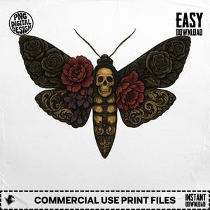 Death Head Moth Png, Skull Moth Clipart, Floral Moth Png, Gothic Moth, Digital Download Png, Sublimation Png, Moth With Skull