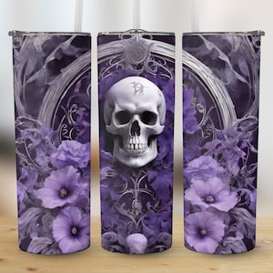 Gothic Skull 20oz Tumbler Wrap, Vintage Floral Skull Tumbler, Purple Floral Gothic Skinny Tumbler, Halloween Skull Tumbler Wrap