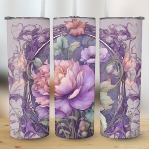 Floral Violet Peony Tumbler Wrap, 20oz Flower Tumbler, Purple Peony Vacuum Insulated, Peony Travel Mug, Artistic Floral Cup