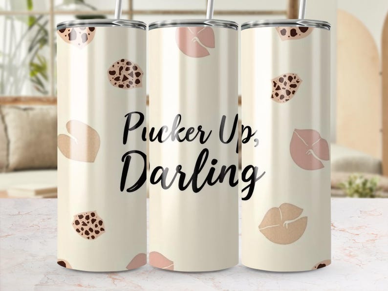Pucker Up Darling Tumbler, Cute 20oz Tumbler Wrap, Pink and Leopard Print Design, Trendy Drinkware, Gift for Her, Summer Accessory image 3