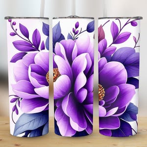 Purple Floral 20oz Tumbler Wrap, Sublimation Tumbler Design, Violet Flower Tumbler Decal, Full Wrap for 20oz Skinny Tumbler