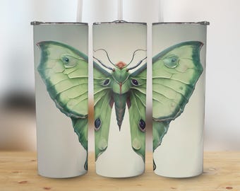 Moth design 20oz tumbler wrap, Luna moth tumbler wrap, 20oz skinny tumbler wrap, nature inspired tumbler wrap for gifts