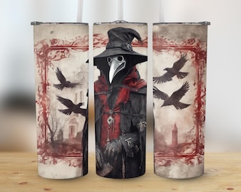 Gothic Plague Doctor Tumbler, Vintage Crow Design Wrap, 20oz Tumbler Gift, Unique Coffee Cup, Spooky Halloween Mug, Horror Enthusiast