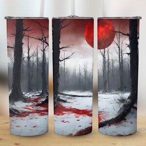 Spooky Forest Red Moon Tumbler Wrap, 20oz Straight Tapered Skinny Tumbler, Halloween Digital Download, Commercial PNG File, High Quality