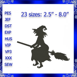 Flying witch embroidery design Halloween witch silhouette embroidery Witch mini Embroidery Witch design Halloween #64