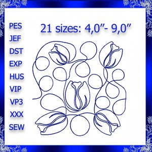 Tulip quilting block machine Embroidery Design Flower quilting embroidery Edge to edge quilting embroidery design Flower quilt block #105