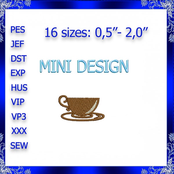Mini coffee cup embroidery design Mini cup embroidery steamy cup embroidery design tea cup embroidery Tiny cup small coffee cup #395