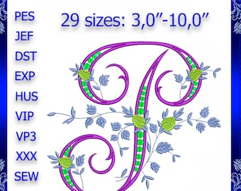 Letter P Monogram Embroidery Floral P monogram Fancy Vine Monogram Embroidery floral monogram embroidery fancy letter P Capital letter P 244