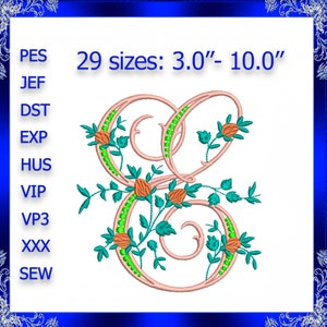 Letter E Monogram Embroidery Floral E monogram Fancy Vine Monogram Embroidery floral monogram embroidery fancy letter E Capital letter E #28