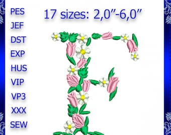 Buchstabe F Monogramm Stickerei Floral F Monogramm Fancy Vine Monogramm Stickerei Blumenmonogramm Stickerei Buchstabe F großes F #306