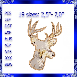 Deer head applique embroidery design deer silhouette machine embroidery design deer embroidery design Large Applique Deer Head Buck #278