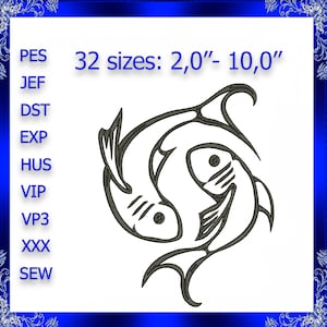Zodiac Pisces  Embroidery Design Pisces astrology machine Embroidery Pisces Zodiac Embroidery Design 2 Fish Symbol Astrology Horoscope#121
