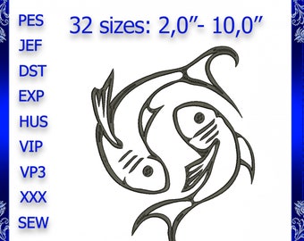 Zodiac Pisces  Embroidery Design Pisces astrology machine Embroidery Pisces Zodiac Embroidery Design 2 Fish Symbol Astrology Horoscope#121