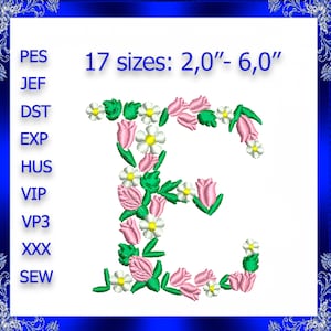 Letter E Monogram Embroidery Floral E monogram Fancy Vine Monogram Embroidery floral monogram embroidery fancy letter E Capital letter #433