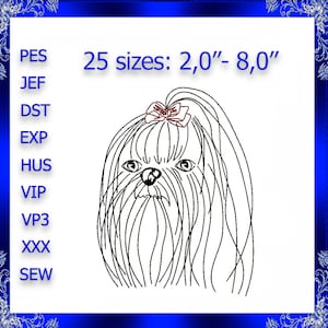 Maltese dog machine embroidery design head bow Embroidery Maltese dog head bow doggie Embroidery design little dog whit bow pet #434