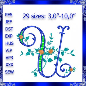 Letter U Monogram Embroidery Floral U monogram Fancy Vine Monogram Embroidery floral monogram embroidery fancy letter U Capital letter U 249