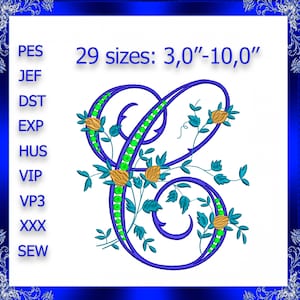 Lettre C monogramme floral broderie monogramme C fantaisie vigne monogramme broderie florale monogramme broderie fantaisie lettre C lettre C majuscule C 245